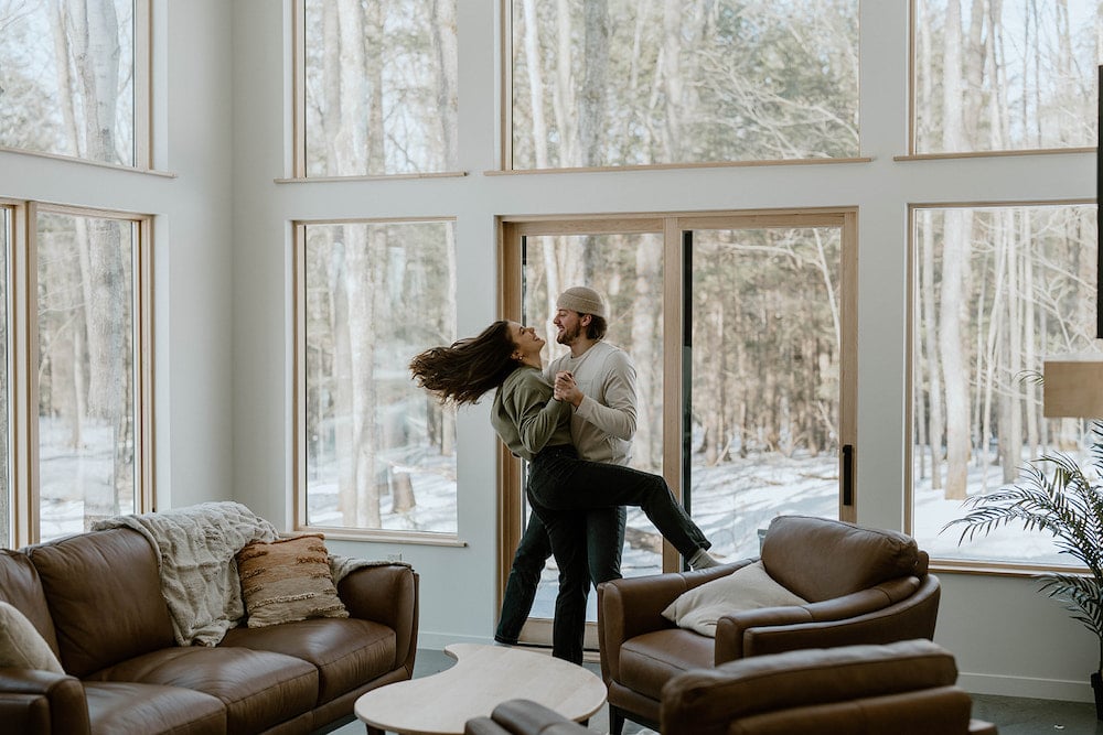 Couple enjoying a couple's getaway at our romantic secluded cabins in Wisconsin