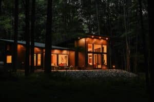 Exterior of Owl Ridge Cabin, one of the best Wisconsin honeymoon cabins